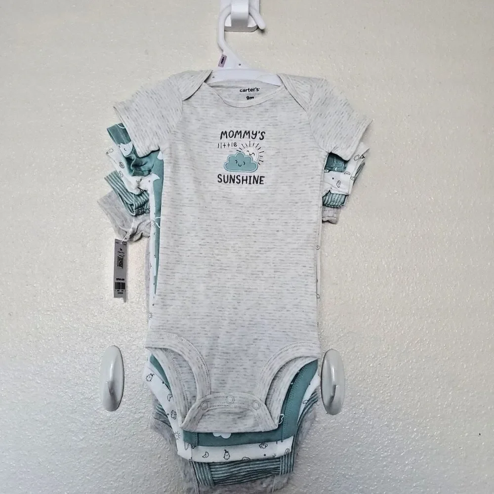 Carters Baby 9M Bodysuit Set of 4 and Set of 2 Pants Gray and Blue Green Mommy's
